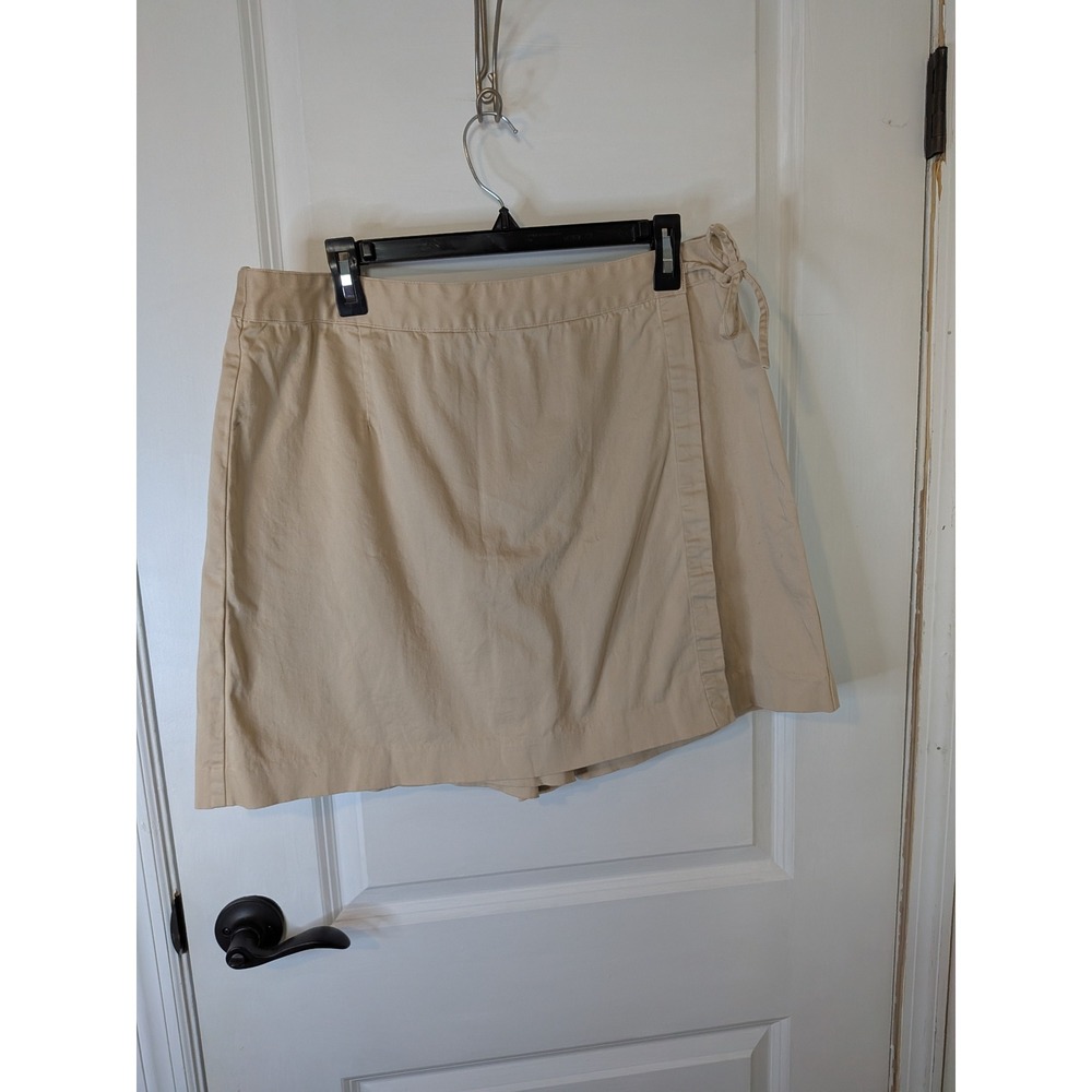 Talbots Womens Tan Khaki Stretch Cotton Wrap Front Skort Side Tie Size 18
